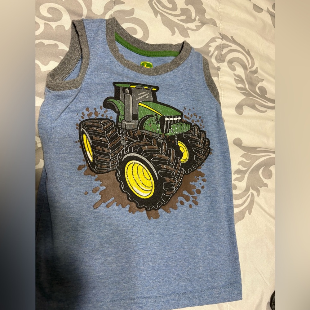 John Deere Light Blue Tank Top with Green & Yellow Tractor